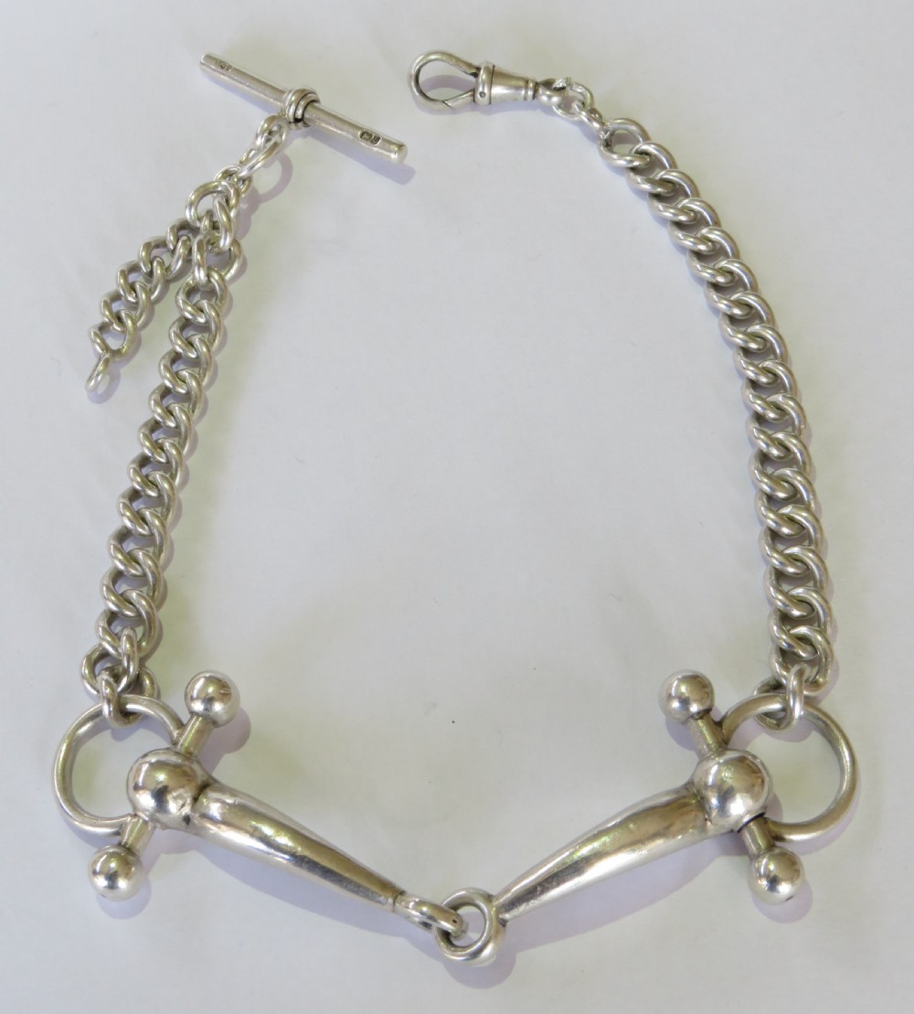 Very rare antique silver watch chain with horse bridle detail