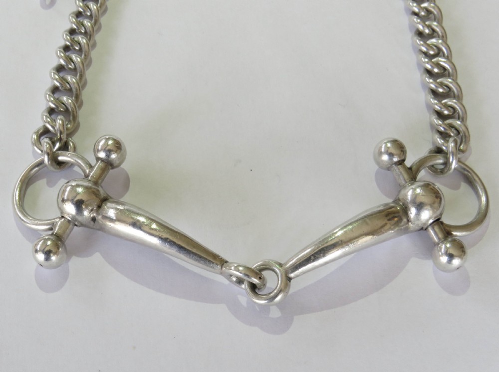 Very rare antique silver watch chain with horse bridle detail View II