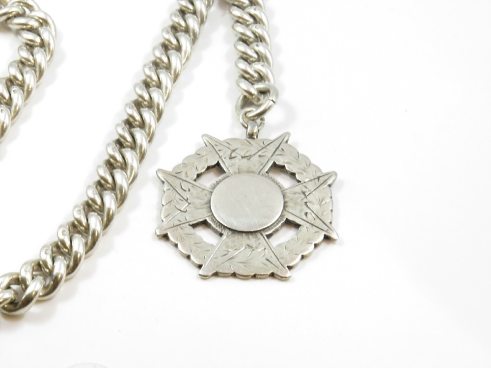 Antique heavy silver watch chain and fob, 1897 View III