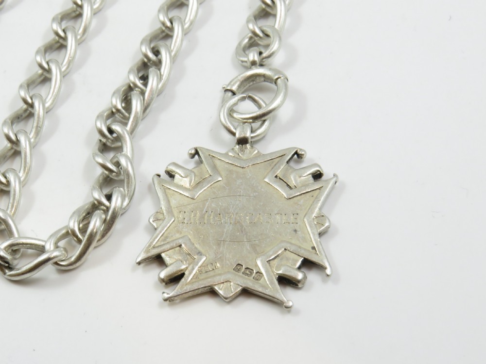 Antique silver watch chain and chess fob View III