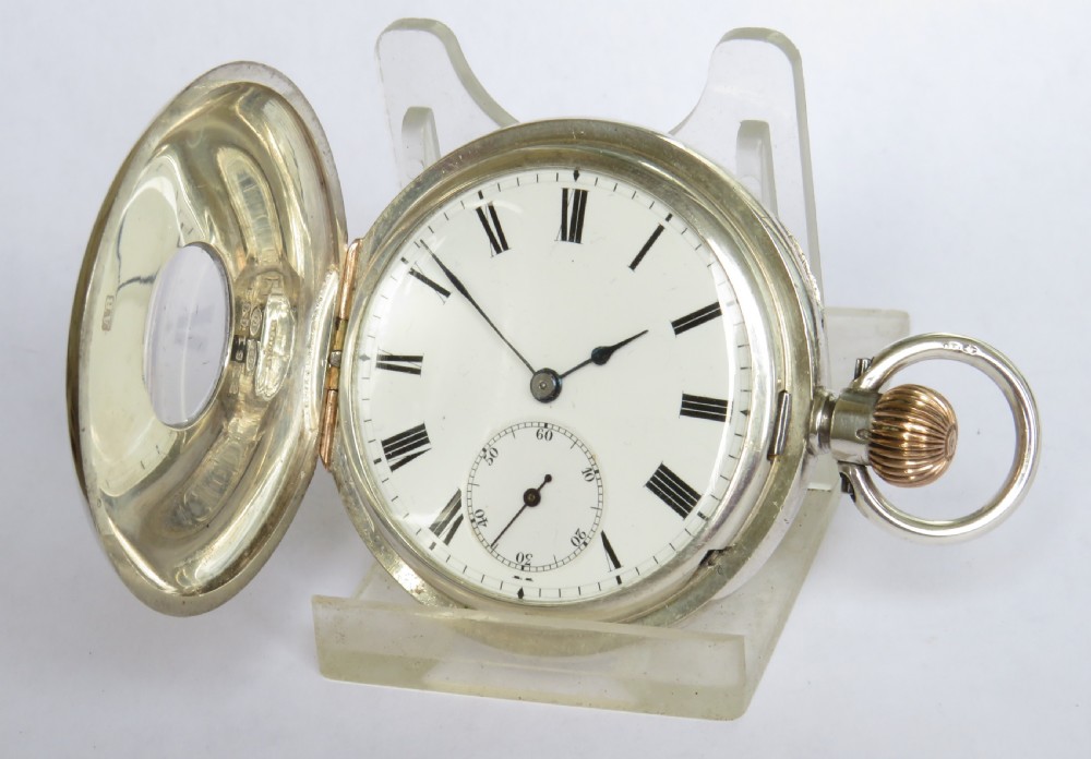 Silver Longines half hunter pocket watch, 1908 View II