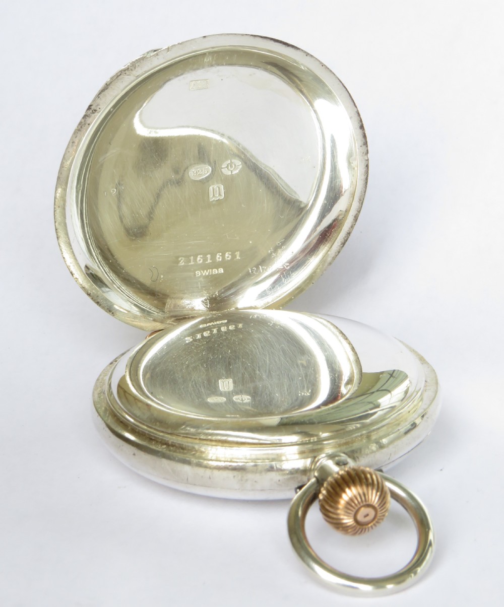 Silver Longines half hunter pocket watch, 1908 View III