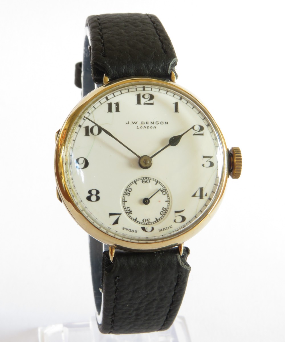 Gents antique 9ct gold wrist watch, J W Benson View II
