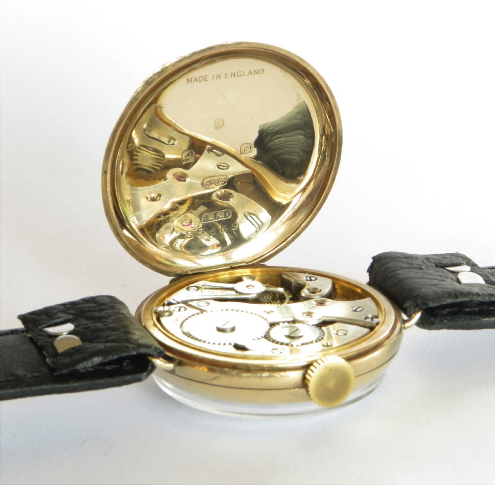Gents antique 9ct gold wrist watch, J W Benson View IV