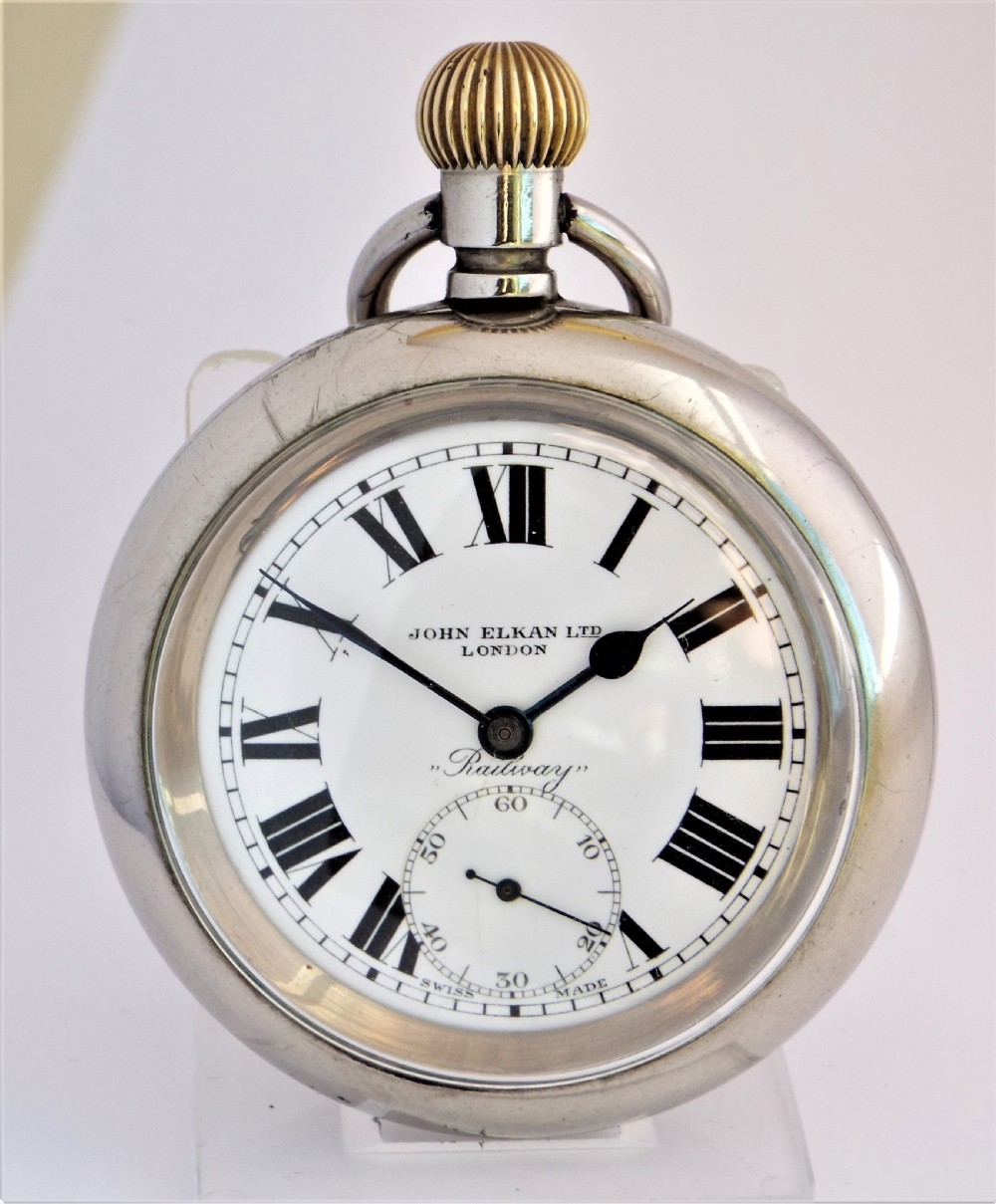 Large antique John Elkan “Railway” pocket watch.