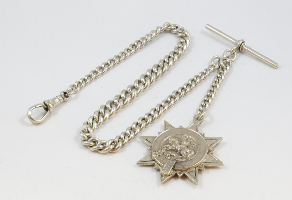 Antique silver watch chain and fob