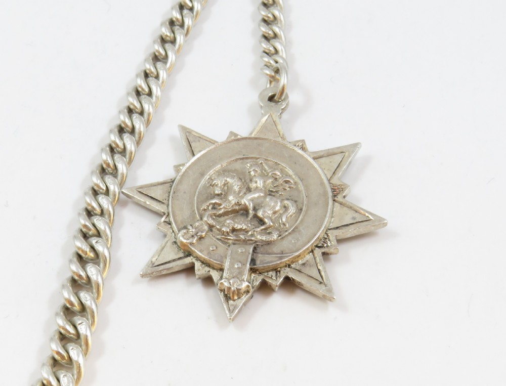 Antique silver watch chain and fob View II