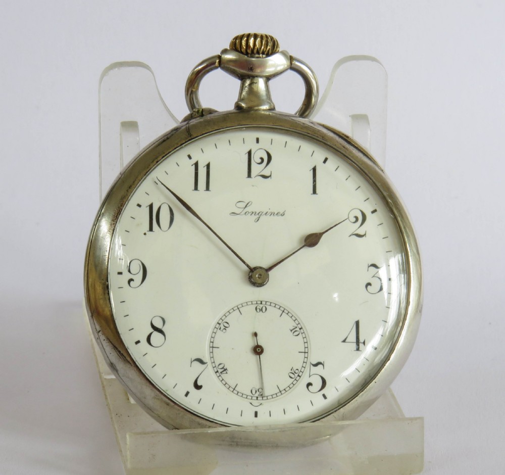 Antique silver Longines pocket watch, 1909 View II