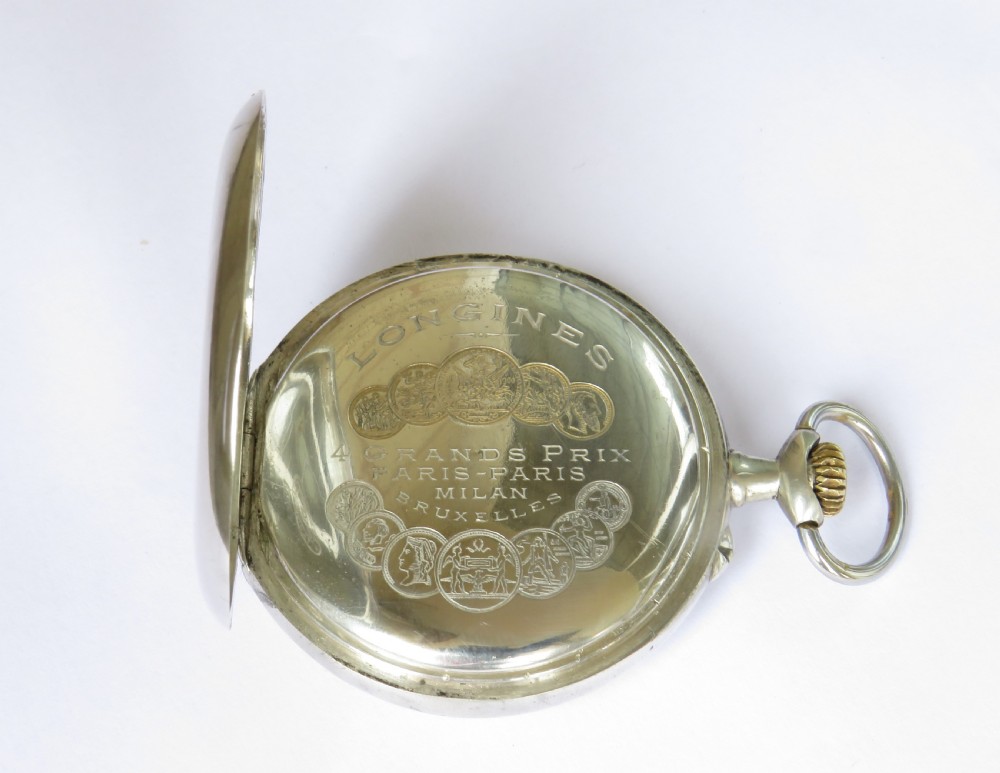 Antique silver Longines pocket watch, 1909 View III