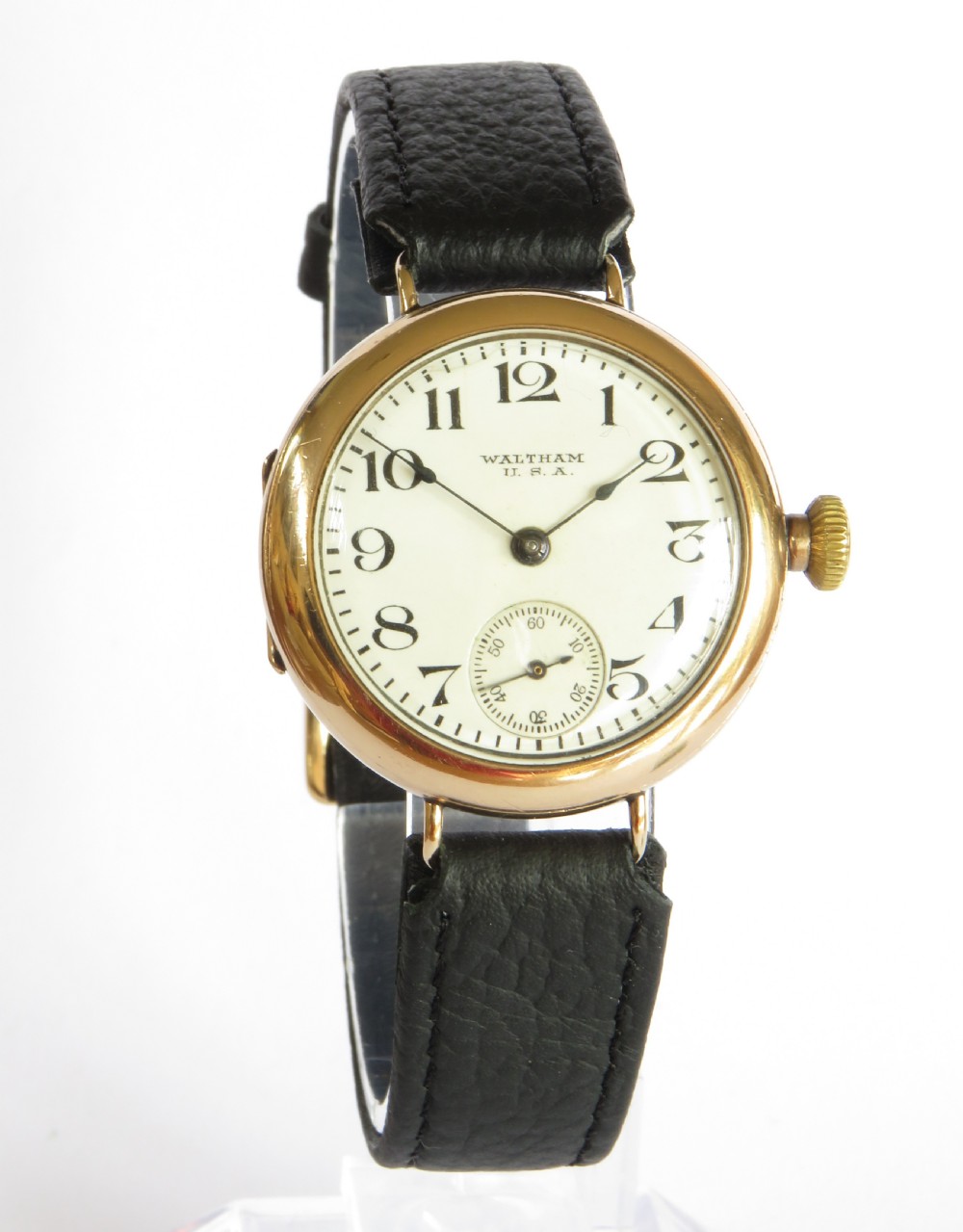 Gents antique 9ct gold Waltham trench watch, 1918 View II