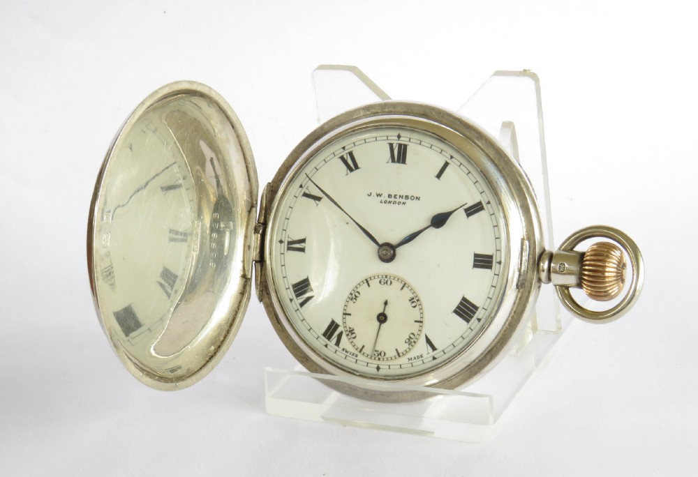 Antique silver Cyma full hunter pocket watch for J W Benson