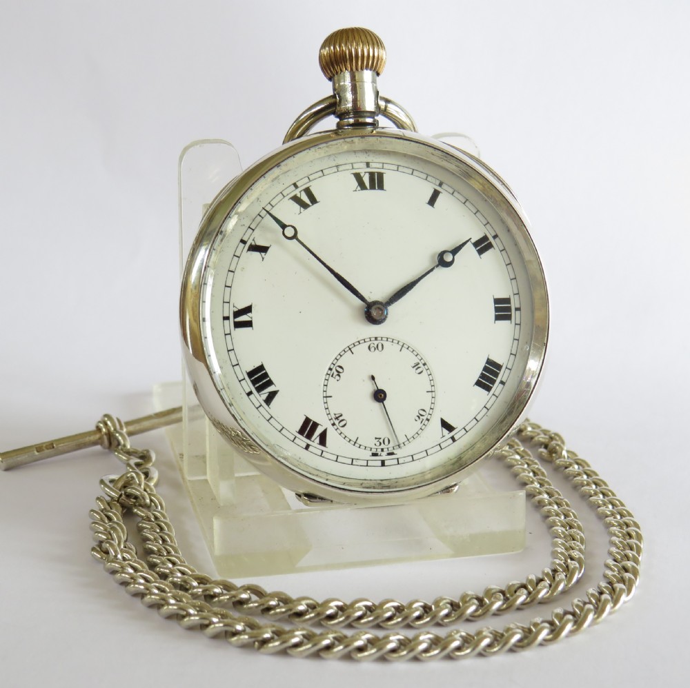Antique silver Buren pocket watch and chain View II