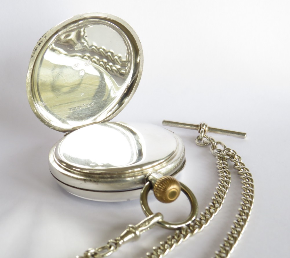 Antique silver Buren pocket watch and chain View III