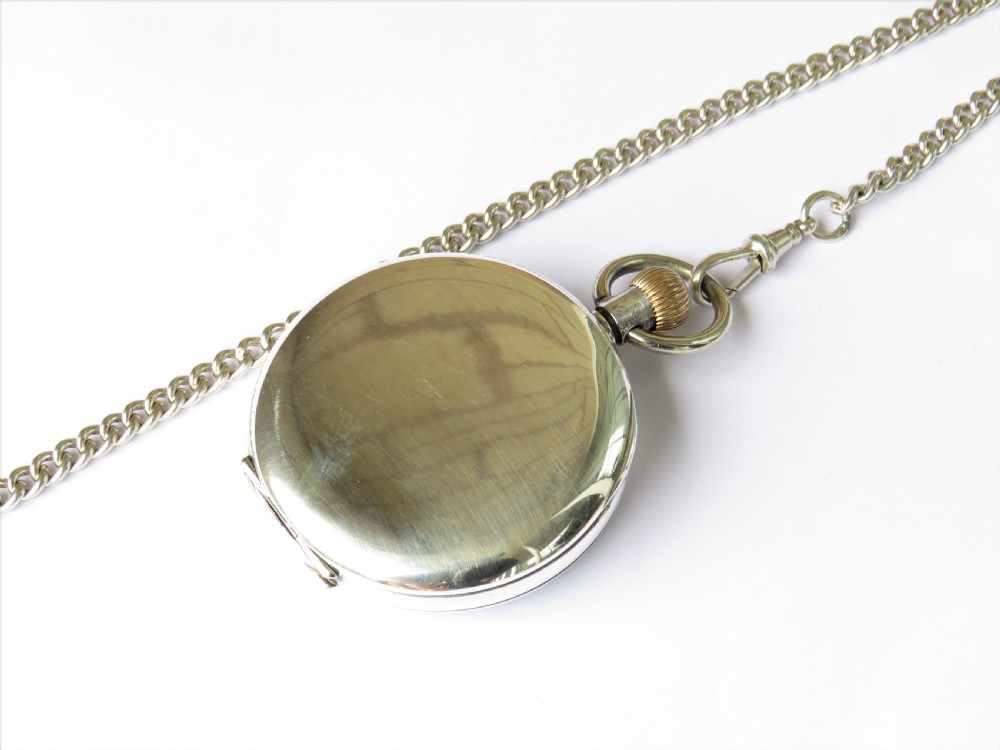 Antique silver Buren pocket watch and chain View V