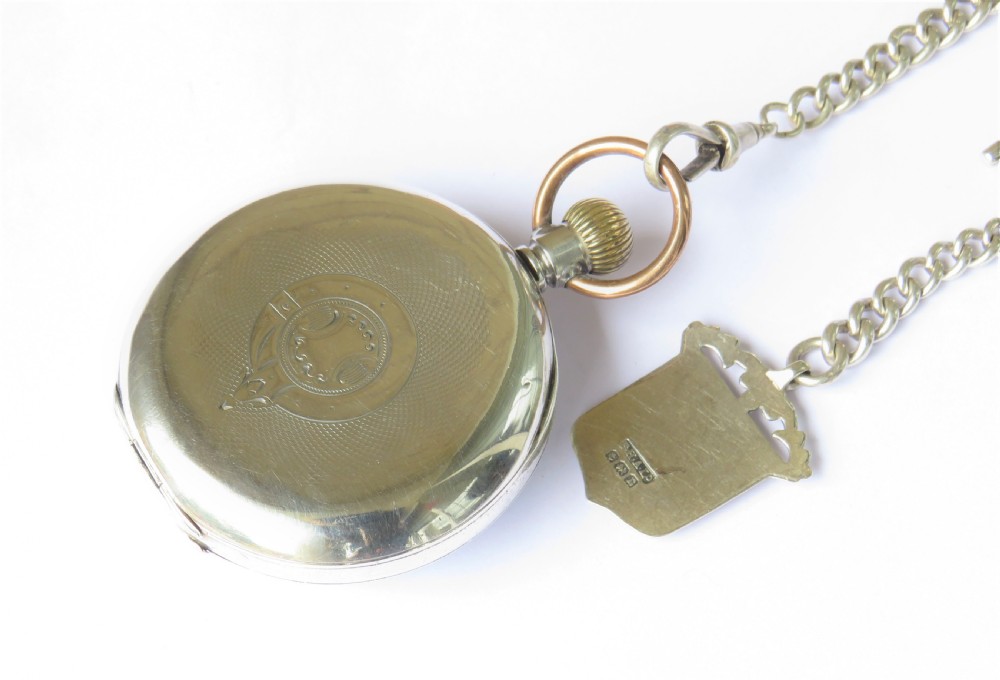 Antique silver Seeland pocket watch and chain View V
