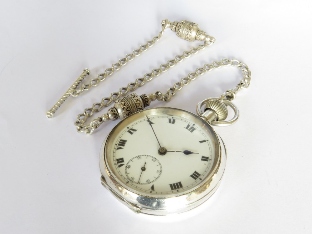 Silver 1917 Koh-I-Noor pocket watch and chain View II