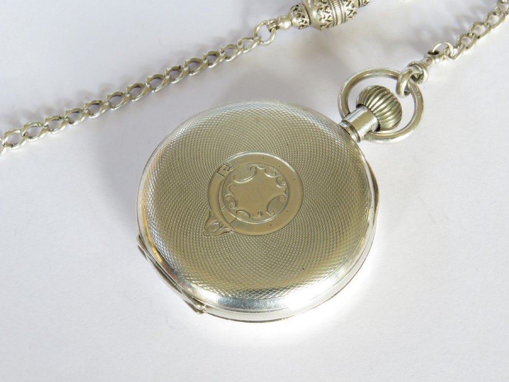Silver 1917 Koh-I-Noor pocket watch and chain View V