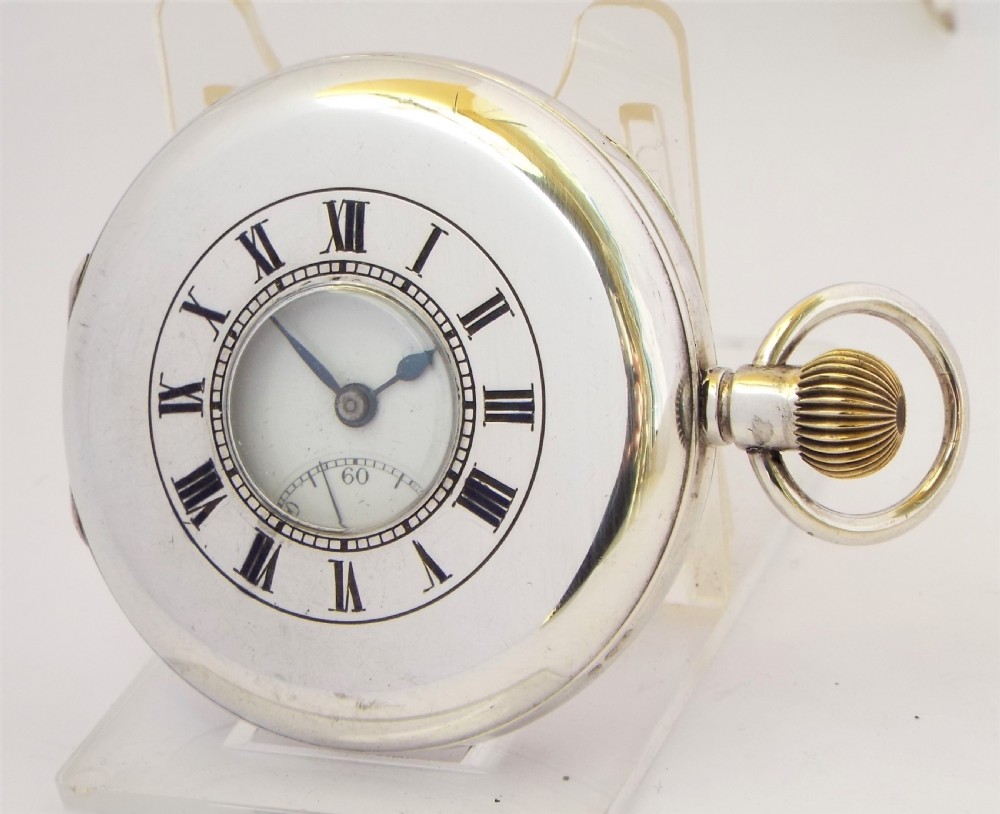 Antique silver half hunter pocket watch 1912.