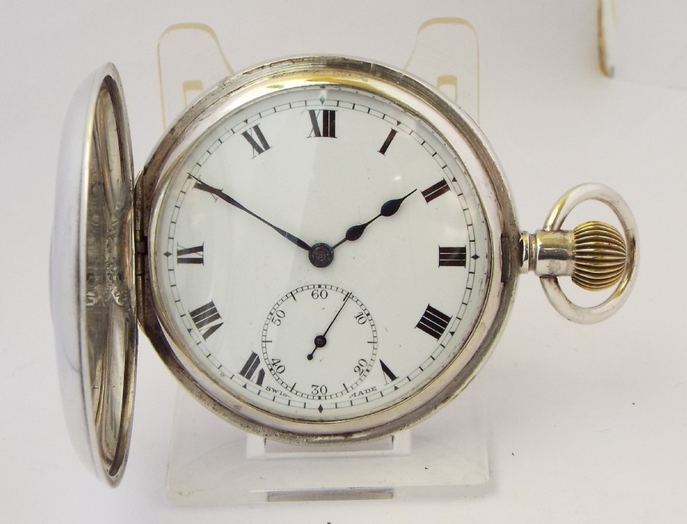 Antique silver half hunter pocket watch 1912. View II