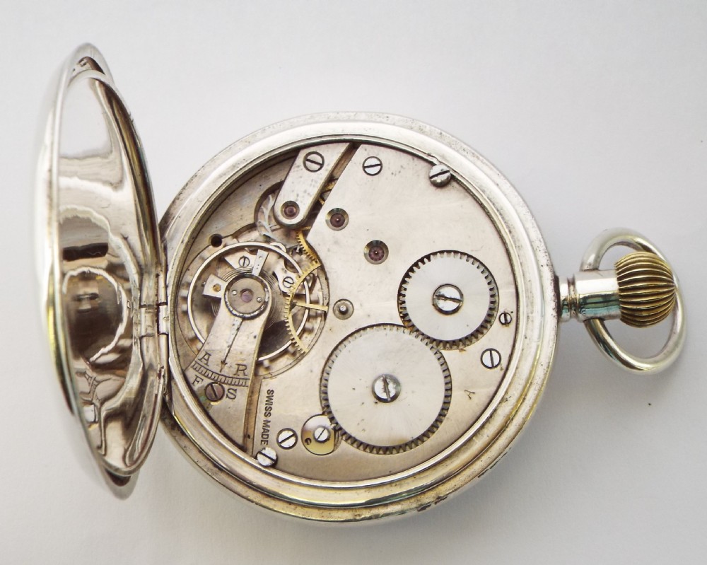 Antique silver half hunter pocket watch 1912. View VI