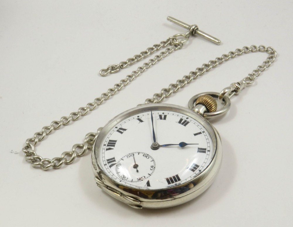 Antique 1918 silver pocket watch and chain View II
