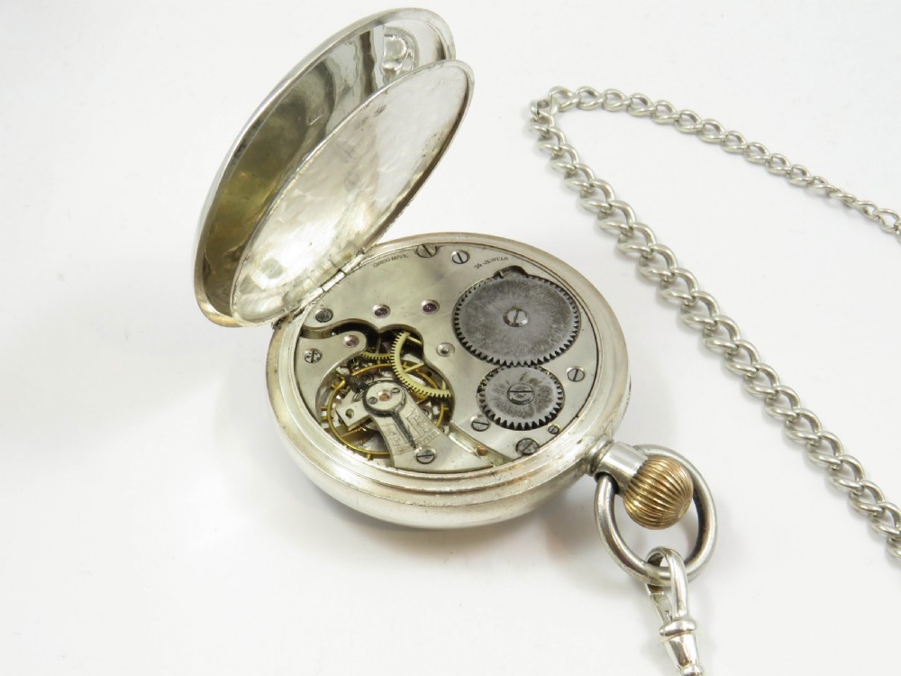 Antique 1918 silver pocket watch and chain View III