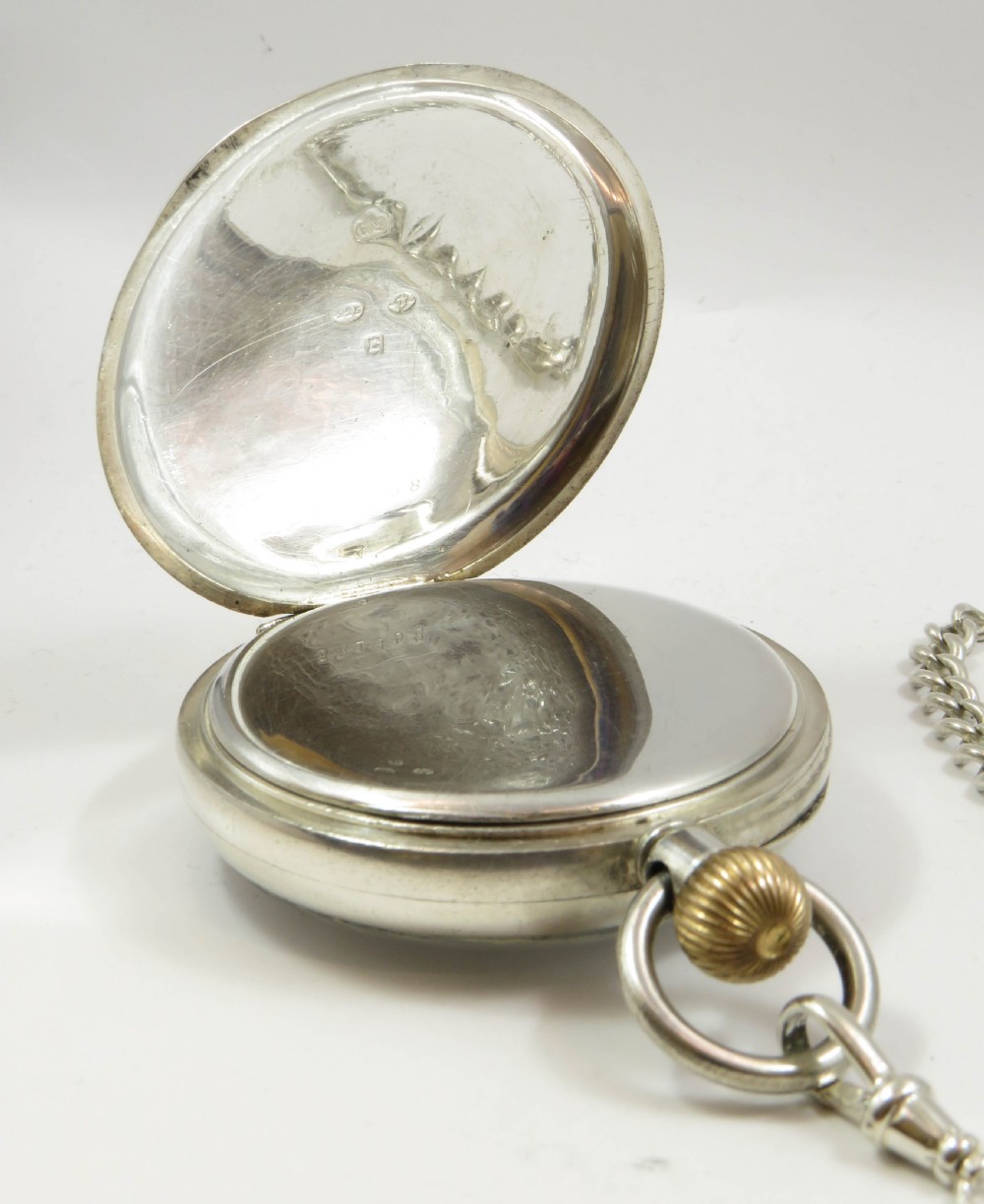 Antique 1918 silver pocket watch and chain View IV