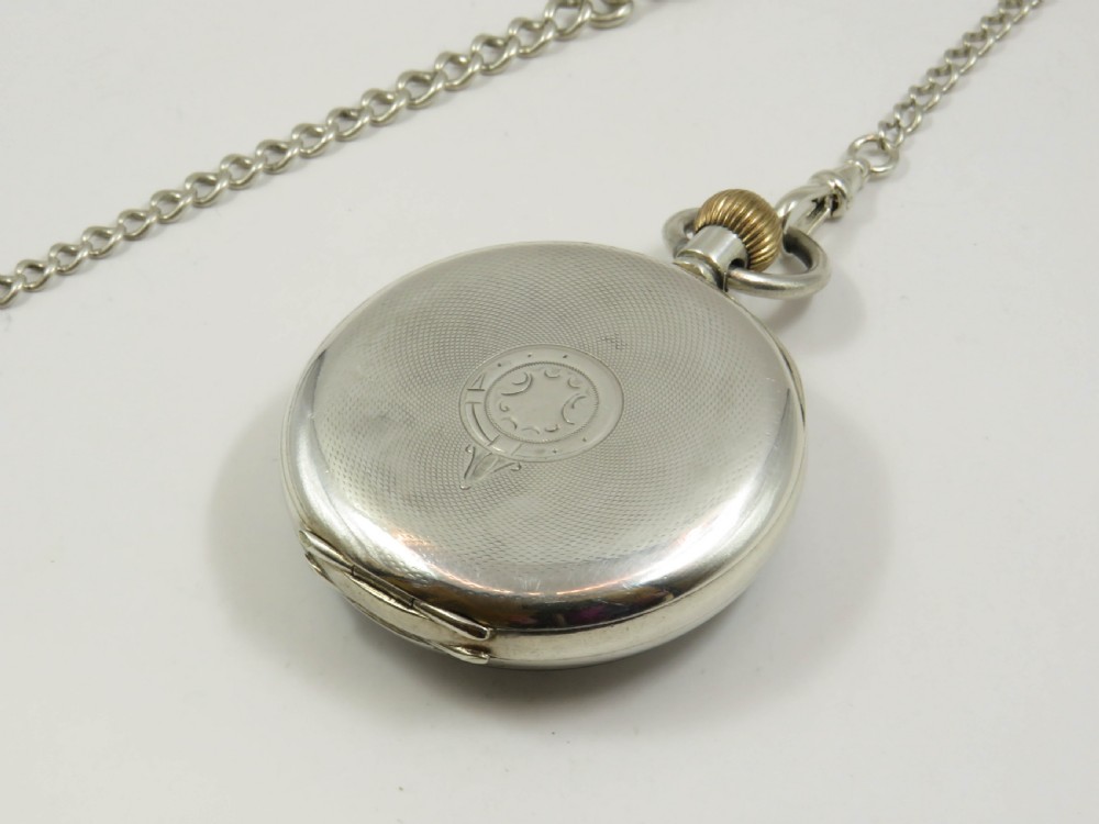 Antique 1918 silver pocket watch and chain View V