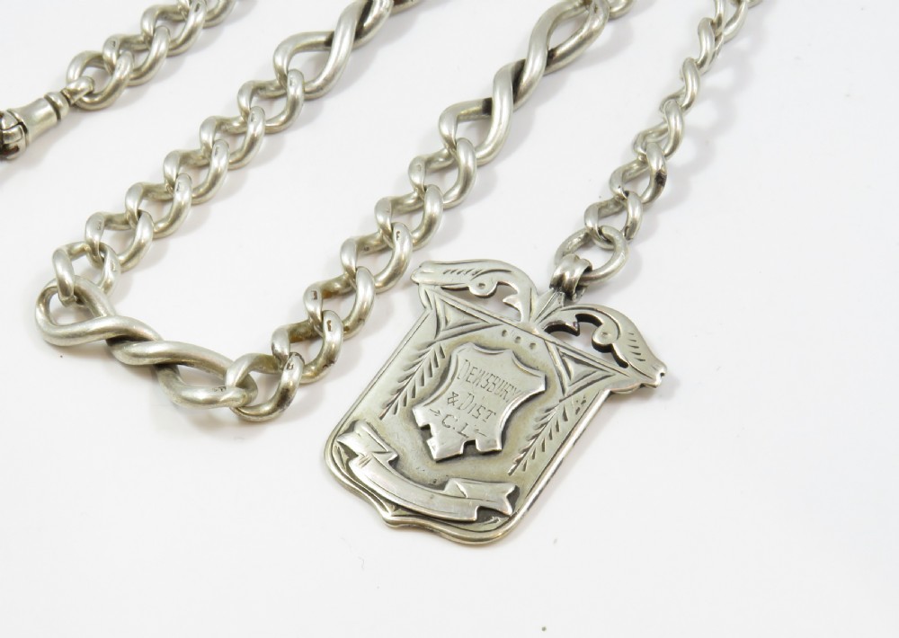 Antique silver watch albert and fob, Dewsbury View II