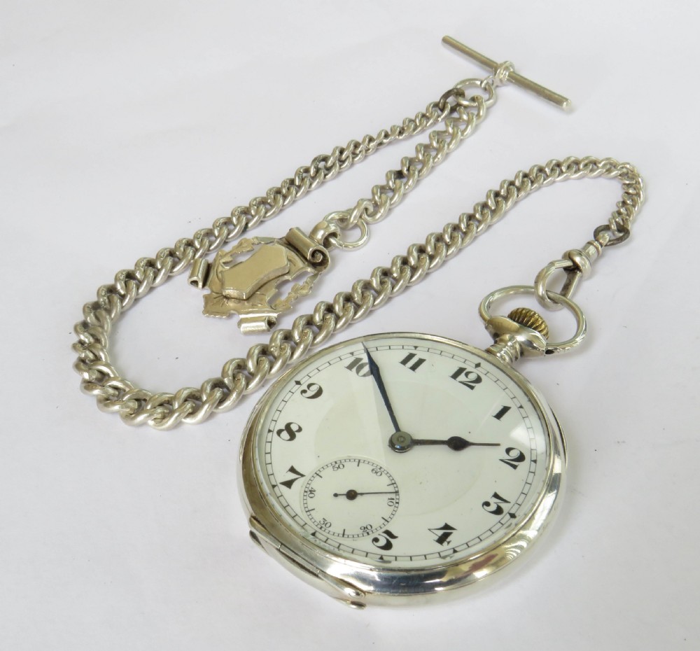 Antique silver Record pocket watch & chain View II