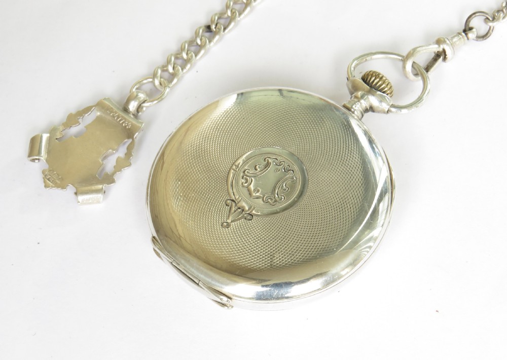 Antique silver Record pocket watch & chain View V