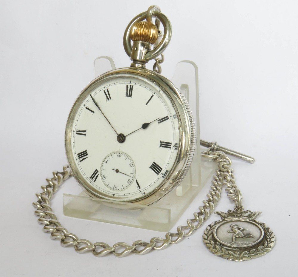 Antique silver Waltham pocket watch and chain with history