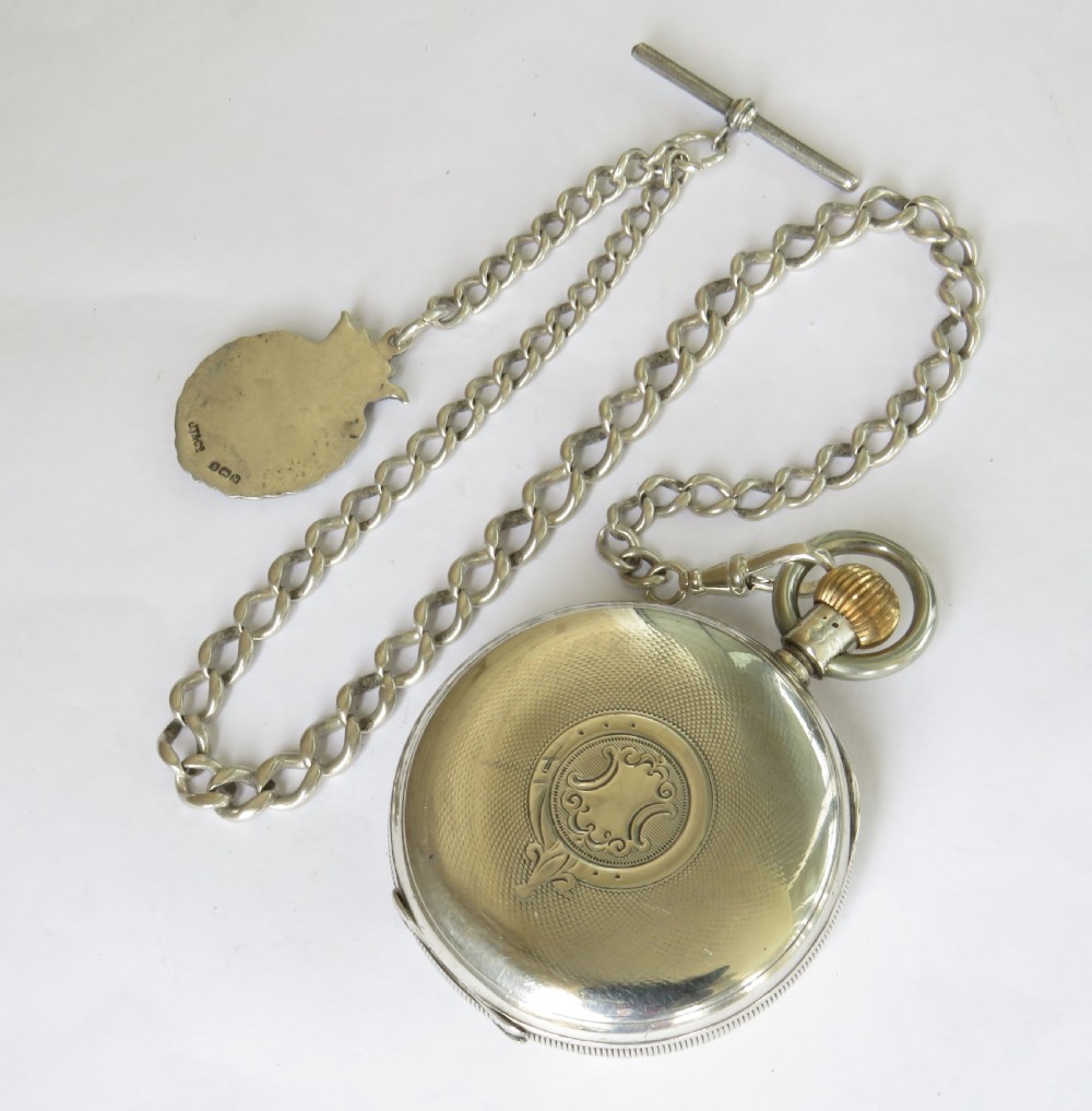 Antique silver Waltham pocket watch and chain with history View V