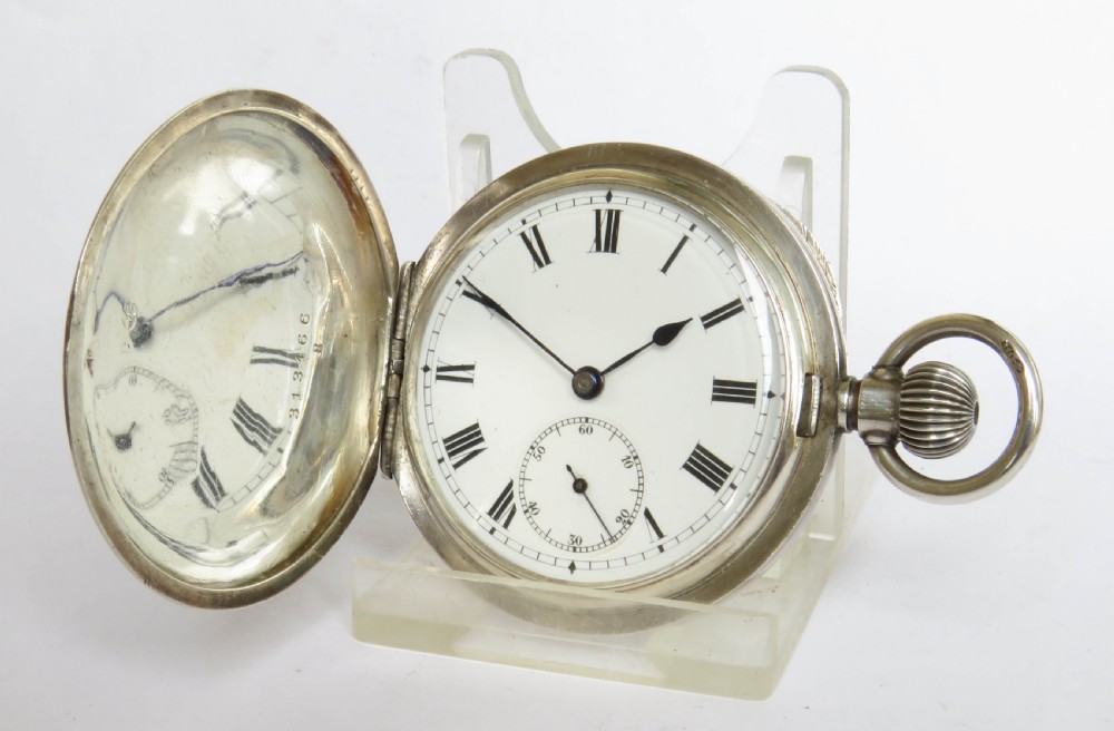Silver full hunter pocket watch, 1918