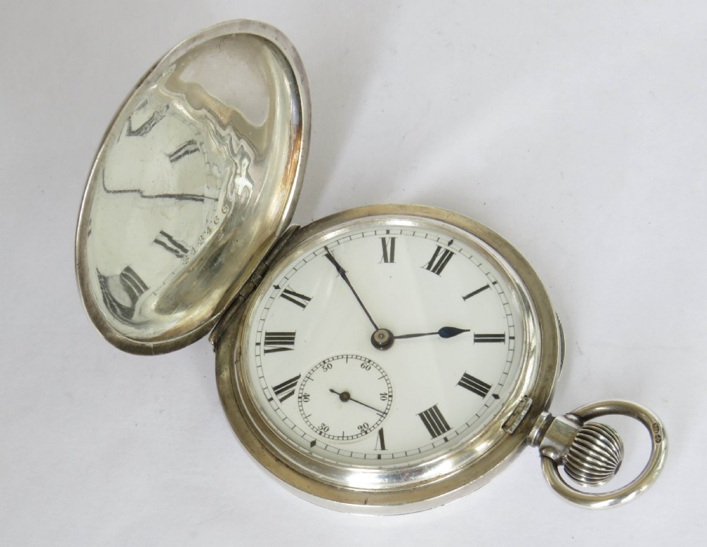 Silver full hunter pocket watch, 1918 View II