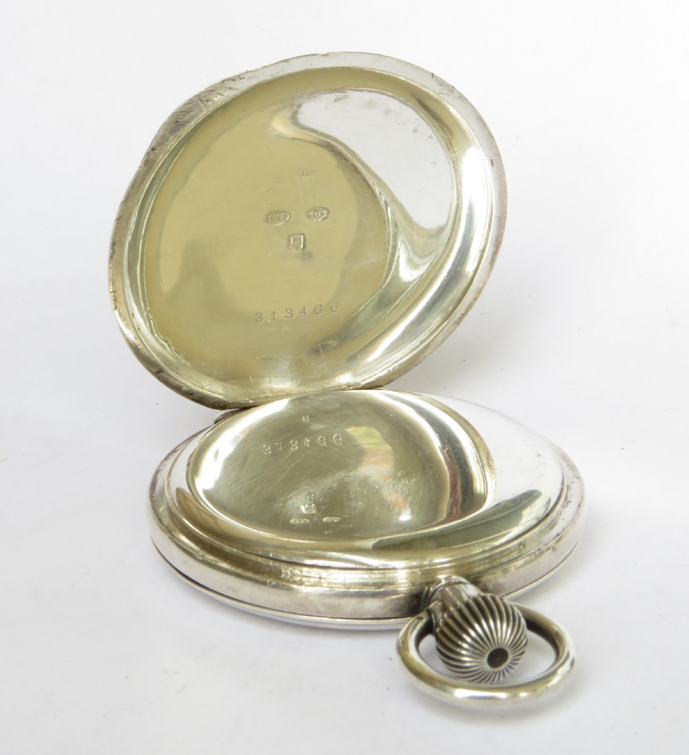 Silver full hunter pocket watch, 1918 View III