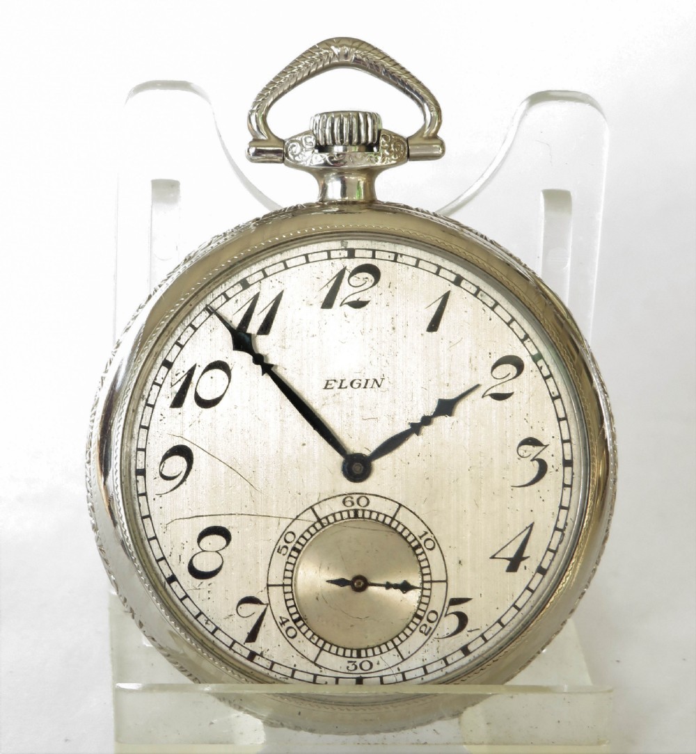Antique 14 white gold filled Elgin pocket watch, 1925 View II