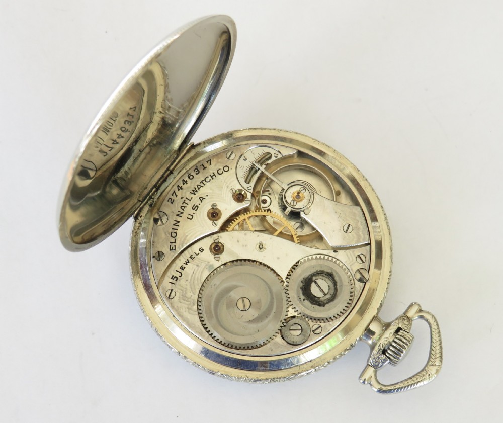 Antique 14 white gold filled Elgin pocket watch, 1925 View III
