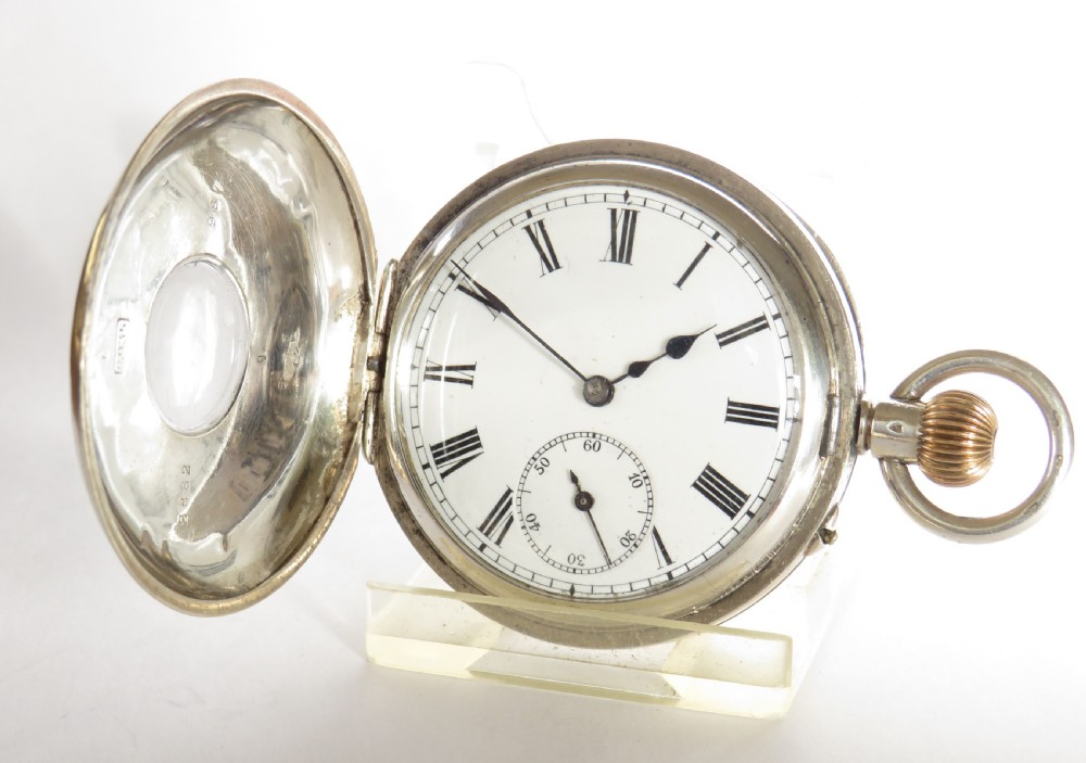Silver Helvetia half hunter pocket watch View II