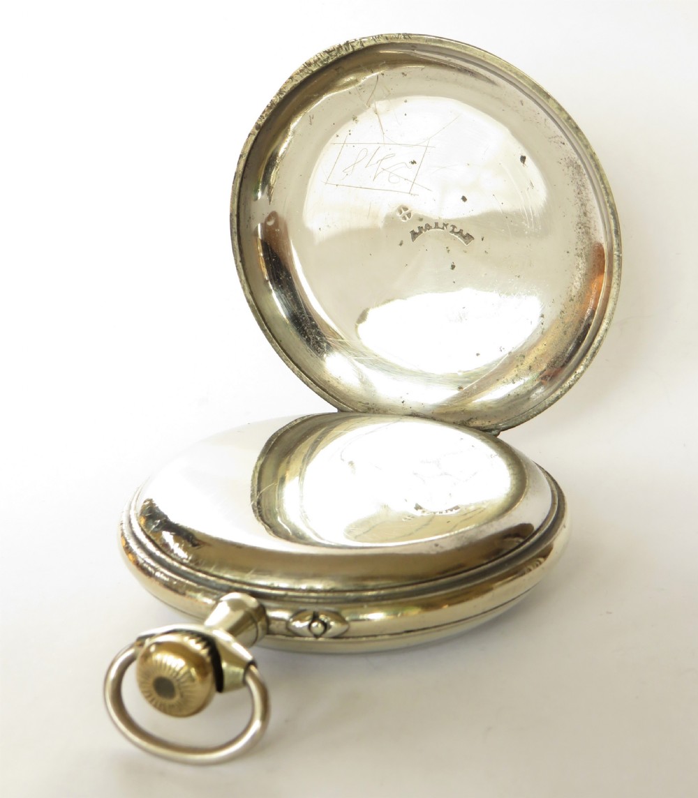 Antique goliath pocket watch with French naval sailing ship View III