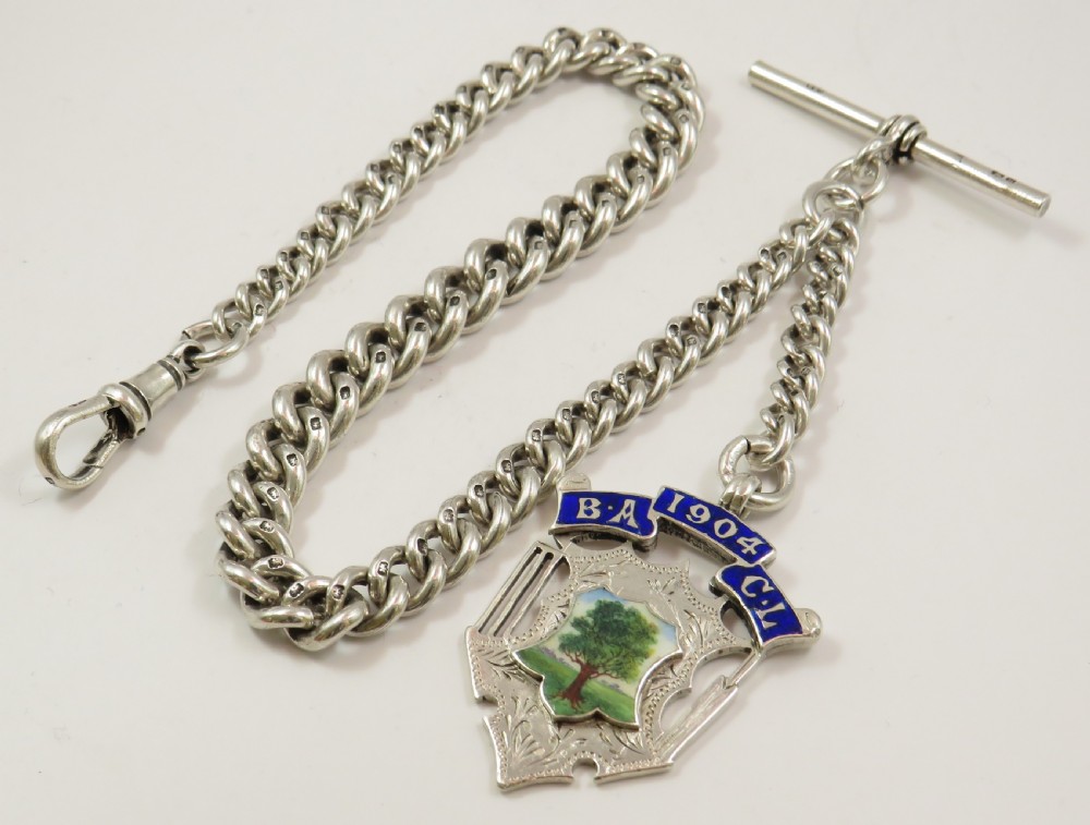 Superb antique silver chain and cricket fob