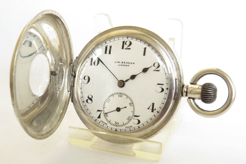 Antique silver Cyma half hunter pocket watch for J W Benson View II