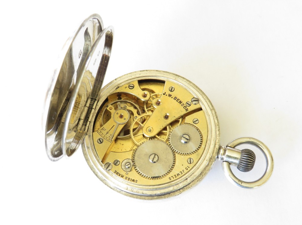 Antique silver Cyma half hunter pocket watch for J W Benson View V