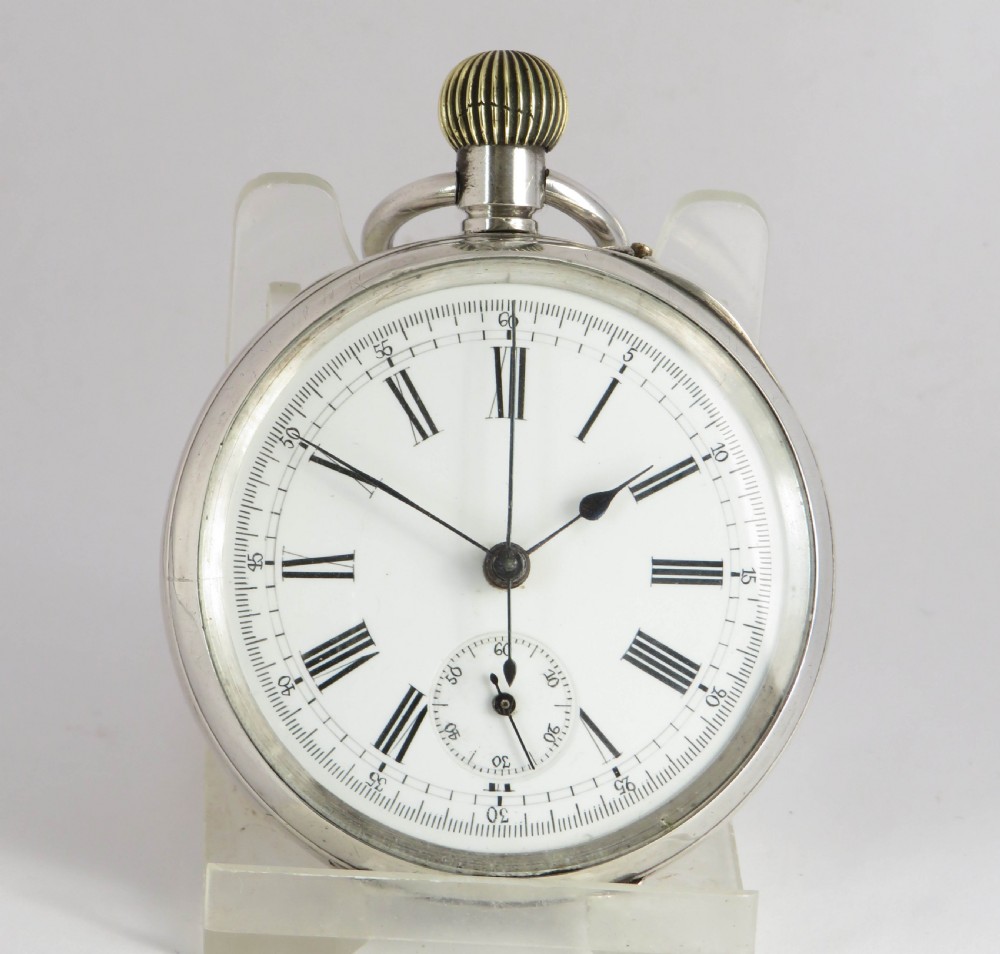 Antique silver pocket watch chronograph, c1900 View II
