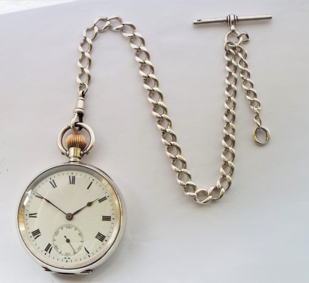 Antique Swiss silver pocket watch and chain.  View III