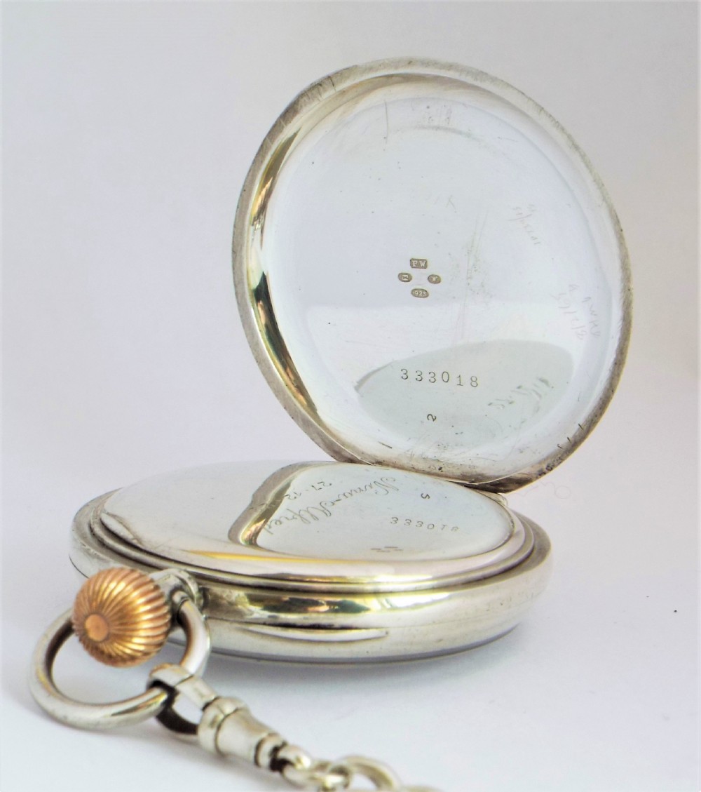 Antique Swiss silver pocket watch and chain.  View IV