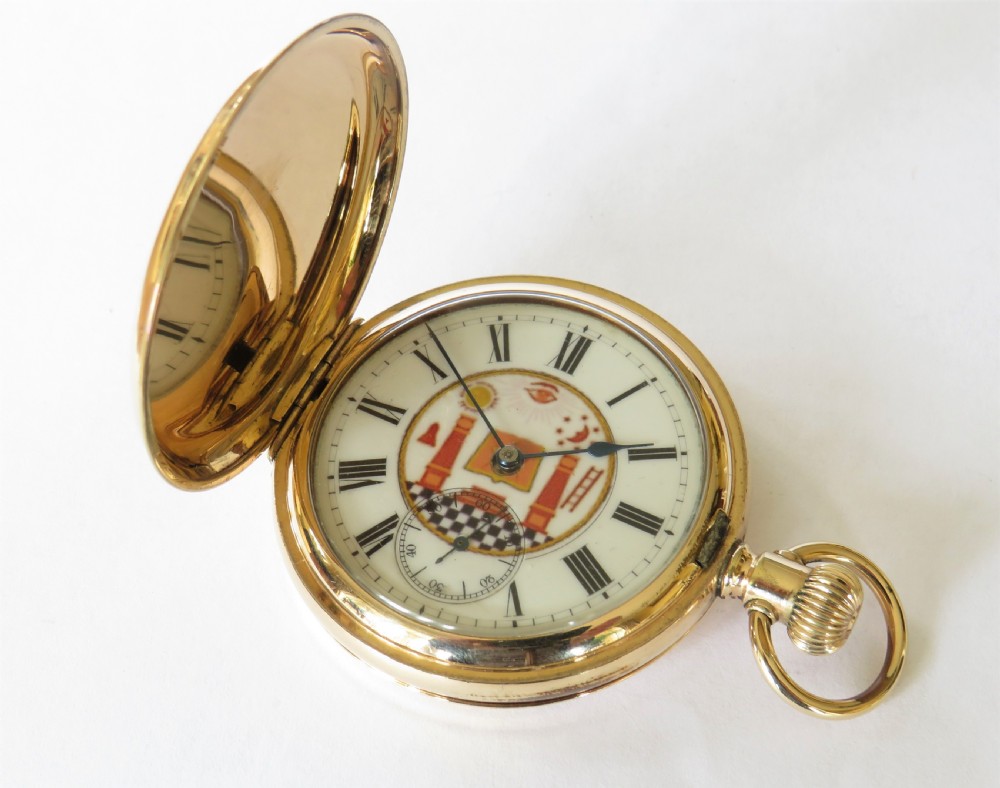 Antique Elgin full hunter pocket watch, Masonic View II