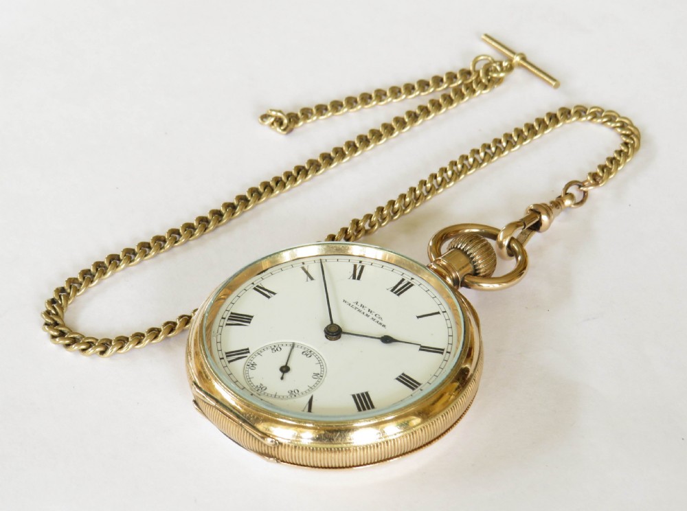 1903 Waltham Traveler pocket watch and chain. View II