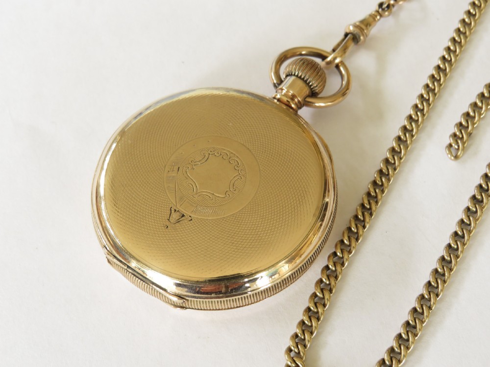 1903 Waltham Traveler pocket watch and chain. View V