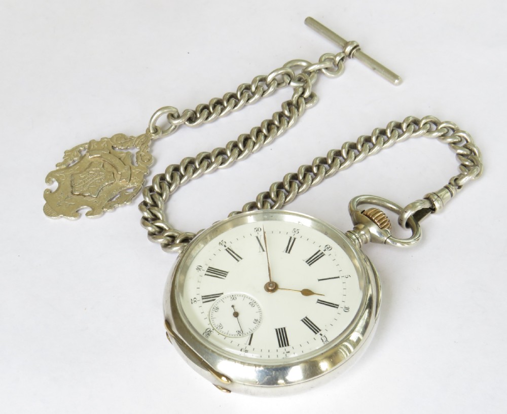 Antique silver ‘demi-chronomètre’ pocket watch & chain View II